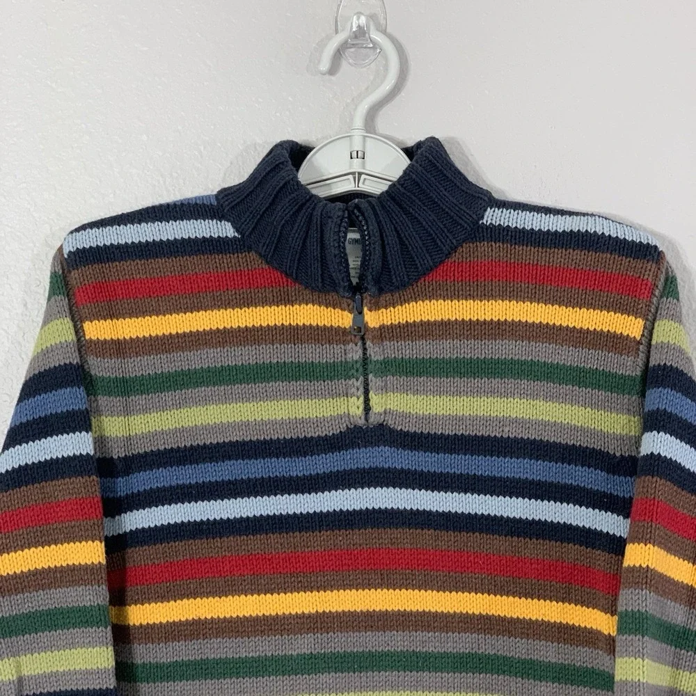 Gymboree Boys Size 10 Striped‎ Cotton Knit Sweater Multi-Color Quarter Zip EUC